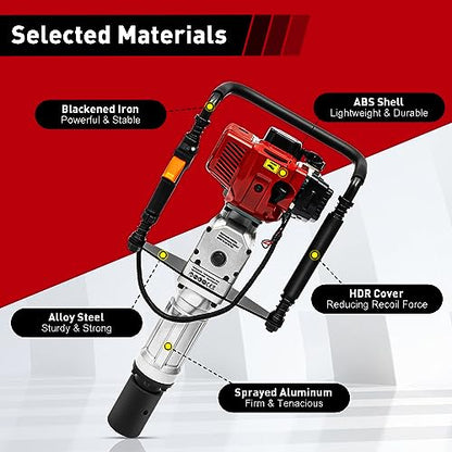 Gas Powered T-Post Driver, 1900W 52CC T Post Pounder Driver Heavy Duty Gasoline, 2-Stroke Fence Farm Push Pile Gasoline Engine Kit for Fence Post Construction Site - size: 52CC