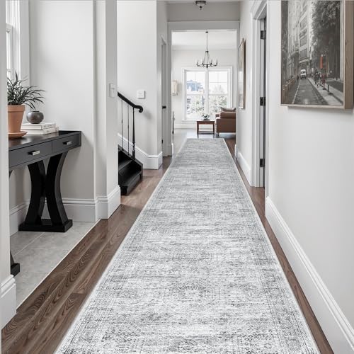 Soalmost Hallway Runner Rug 2'6" x 16' Washable Long Kitchen Rugs Grey - color: Grey, size: 2'6" x 16' (Runner)