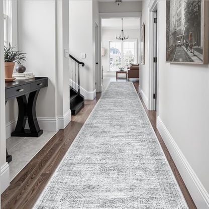 Soalmost Hallway Runner Rug 2'6" x 16' Washable Long Kitchen Rugs Grey - color: Grey, size: 2'6" x 16' (Runner)