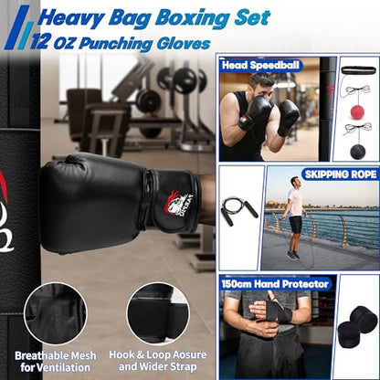 4FT Hanging Punching Bag for Adults, Unfilled Canvas Heavy Boxing Bag Set with 12oz Boxing Gloves Hand Wraps, Jump Rope, Reflex Ball for MMA Kickboxing Muay Thai Training Home - style: PU Bag