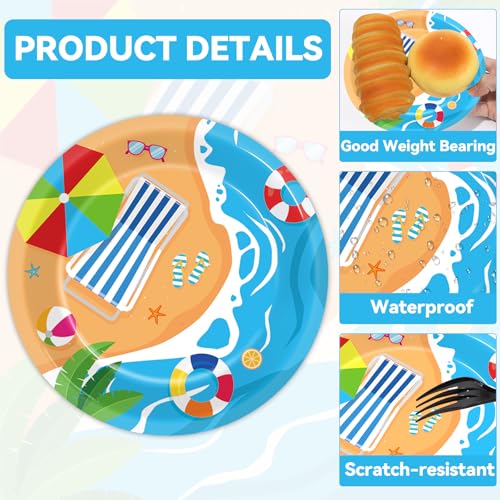 Qyeahkj 48Pcs Summer Beach Paper Plates and Napkins, Hawaiian Beach Theme Party Decorations, Hawaiian Pool Party Supplies, Summer Platters Disposable Tableware for Baby Shower Boys Girls Serves 24 - style: Beach