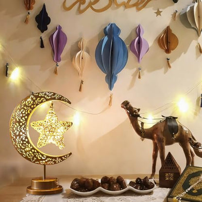Lifnatty Ramadan Decorations Moon Lamp, Ramadan Decor for Home, Eid Mubarak Decorations, Ramadan Eid Gifts, Enchanted Lunar Table Lamp, Half Moon Lights, Battery Operated Moon Star Night Light - style: Moon Star Lamp
