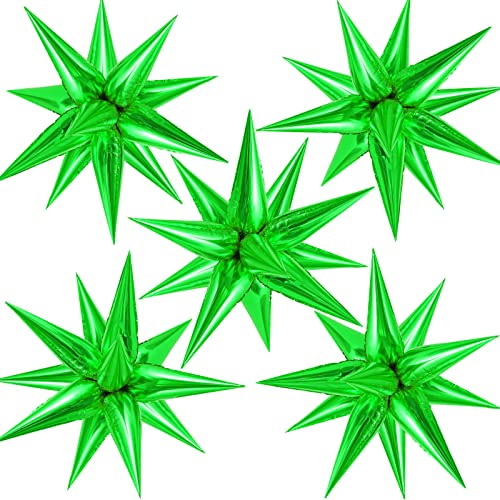 60 Pcs Star Balloons Explosion 12 Point Foil Cone Balloons Magic Balloon Large for Wedding Anniversary Backdrop Birthday Party Decorations Green - color: Green