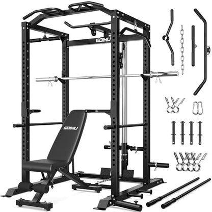 C1-V4 Power Cage, 2000LBS Squat Rack with LAT Pulldown, Multi-Function Weight Cage Strength Training Machine, Workout Cage with More Attachments for Home Gym Garage - style: BK Home Gym Packages