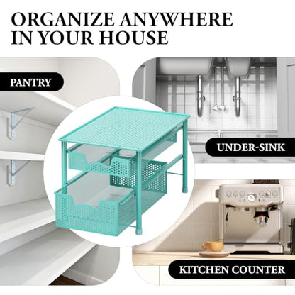 Simple Houseware Stackable 2 Tier Sliding Basket Drawer, Turquoise - color: Turquoise, size: 2-Tier