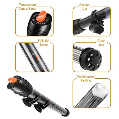 Orlushy Submersible Aquarium Heater, Adjustable Fish Tahk Heater with Free Thermometer Suitable for Marine Saltwater and Freshwater - size: C100