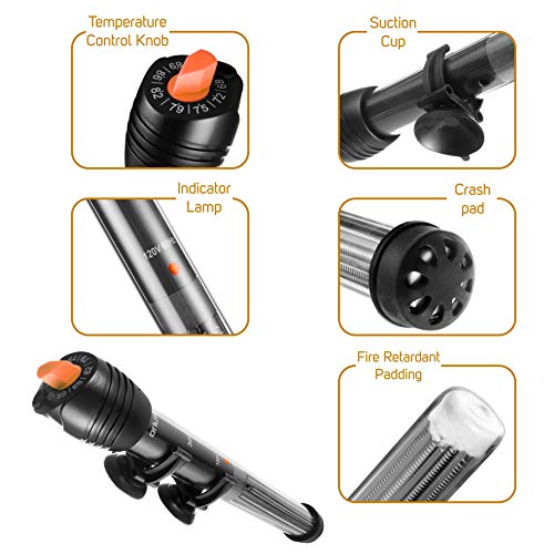 Orlushy Submersible Aquarium Heater, Adjustable Fish Tahk Heater with Free Thermometer Suitable for Marine Saltwater and Freshwater - size: C100
