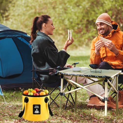 Collapsible Bucket with Handle, Lightweight Folding Water Container, Portable Collapsible Bucket for Fishing, Camping, Hiking, Backpacking, Outdoor Survival, Car Washing Black 20L (20L- Yellow) - size: 20L- Yellow