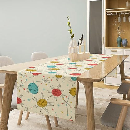 Mid Century Modern Table Runner,Abstract Aesthetic Geometric Mid Century Retro Modern Patterns Printed Linen Table Runner for Kitchen Dining Room Holiday 13x36 Inch - color: Mid Century-2, size: 13x36 Inch