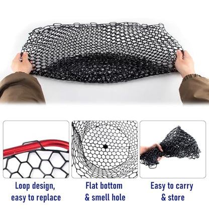 Dr.Fish Fishing Landing Net Replacement Rubber Fishing Net Without Handle Foldable Mesh Netting for Freshwater Saltwater - color: Black, size: G-70.87'' Girth(23.62'' Dia, 13.8*7.9" Depth)