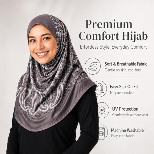 Instant Hijab – 여성용 원피스 슬립온 키마르 | 기도 및 단정한 착용을 위한 꽃무늬 프린트 저지 스카프 - color: Mg-hhj-703