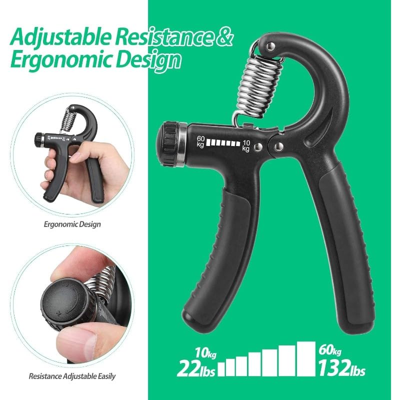 Adjustable Hand Grip Strength Trainer 11-132 lb (5-60 kg) Non-Electric Resistance Ergonomic Portable Forearm Exerciser For Muscle Toning Rehab Home Fitness - color: black