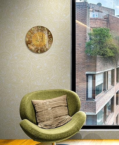 Tempered Glass Islamic Wall Clock, Islamic Wall Art for Living Room, Islamic Wall Decor, Eid Gifts, Muslim Home Decor, Quran, Ramadan Decoration, Arabic Calligraphy (Brown Names of Allah) - style: Brown Names of ALLAH