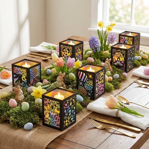 Retisee 24 Pcs Spring Easter Craft Kits with Eggs Bunnies Design DIY Tissue Paper Lantern Suncatcher for Home Party Activity Project Bulk Supplies Easter Birthday Party Gifts - style: Easter