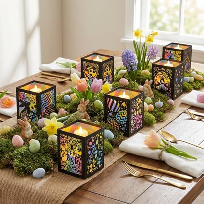 Retisee 24 Pcs Spring Easter Craft Kits with Eggs Bunnies Design DIY Tissue Paper Lantern Suncatcher for Home Party Activity Project Bulk Supplies Easter Birthday Party Gifts - style: Easter