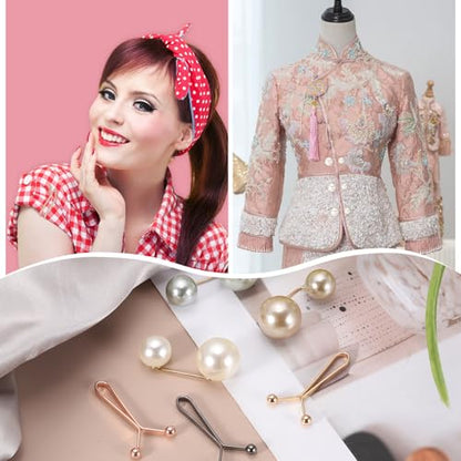 MECCANIXITY Artificial Pearl Brooch Pins, Safety Pins Sweater Shawl Clips for Women, Anti-Exposure Neckline Waist Adjuster for Scarf, T-Shirt, Pants,Black,Gray,18pcs, 2 Styles - color: Black,gray