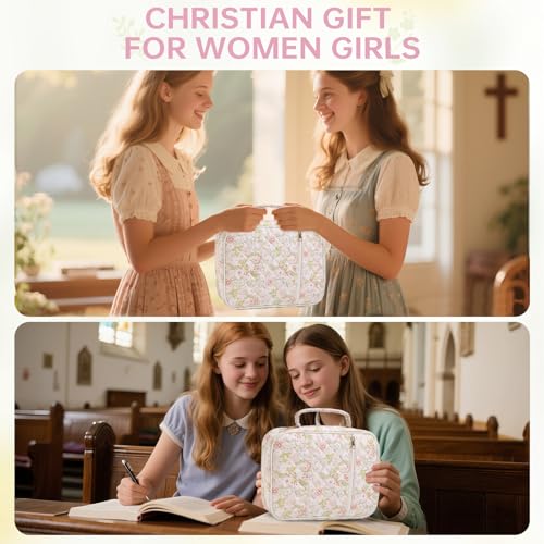 Bible Cover Case for Women Large Bible Cover with Durable Handle Quilted Bible Carrying Case for Girls Bible Study Supplies Accessories (Jungle Flowers, Jungle Flowers) - color: Jungle Flowers