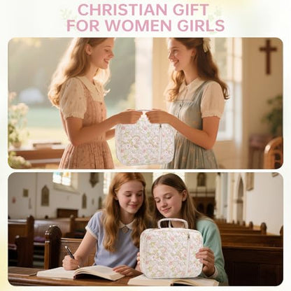 Bible Cover Case for Women Large Bible Cover with Durable Handle Quilted Bible Carrying Case for Girls Bible Study Supplies Accessories (Jungle Flowers, Jungle Flowers) - color: Jungle Flowers