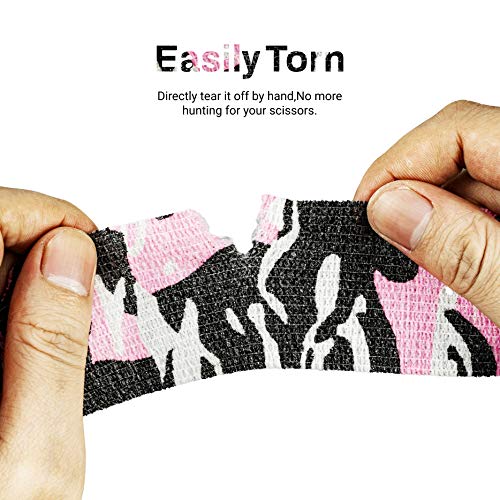 FRESINIDER 9 Rolls Self Adhesive Wrap Athletic Tape Gauze, Breathable Elastic Cohesive Bandage for Sports Injury & Pet (7 Pcs 2" x 5 Yards + 2 Pcs 1" X 5 Yards) (Camouflage Pink) - color: Camouflage Pink