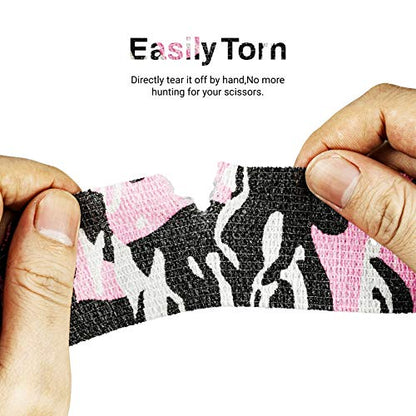 FRESINIDER 9 Rolls Self Adhesive Wrap Athletic Tape Gauze, Breathable Elastic Cohesive Bandage for Sports Injury & Pet (7 Pcs 2" x 5 Yards + 2 Pcs 1" X 5 Yards) (Camouflage Pink) - color: Camouflage Pink