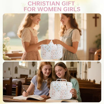 Bible Cover Case for Women Large Bible Cover with Durable Handle Quilted Bible Carrying Case for Girls Bible Study Supplies Accessories (Spliced Flower, Spliced Flower) - color: Spliced Flower
