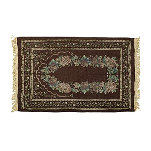 haozaikeji Muslim Prayer Rug Islamic Muslim Prayer Mat Floral Eid Ramadan Rug Namaz Seccade Arabic Turkish Sofa Table Rug Portable Meditation Rug Soft Embroidered Blanket with Tassel - color: Brown