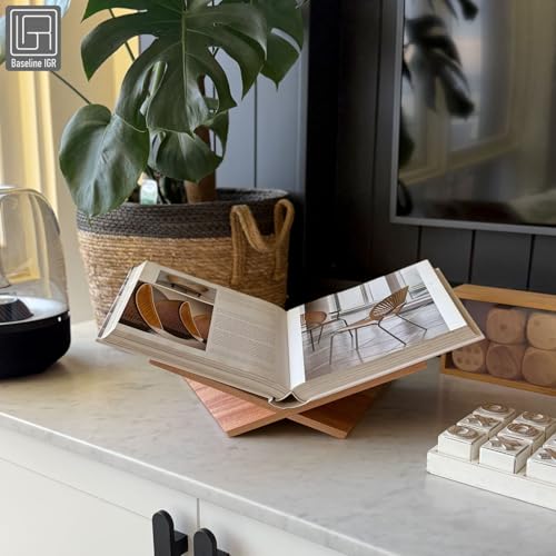 Large Wood Book Stand, 12.5" x 9.5" x 5.5”, Angled Natural Mahogany Wooden Book Holder, Open Bookstand for Display and Reading, Cookbooks, Art Books, Bibles, Magazines - Home and Office - color: Natural Wood, size: Large