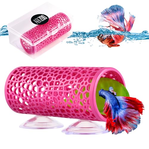 Abizoo Betta Fish Tunnel Hideout Pink for Aquarium Decoration | Durable Construction, Easy-To-Clean Smooth Finish, Suction Cup Mounting, Fish Tank Accessory for Shrimp, Guppy and Small Fish - color: Pink
