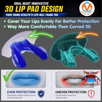 Oral Mart Flag Football Mouth Guard with 3D LipFit Design for Kids - Youth Football Mouthguard (No Boil) Cool Instant Fit Lip Guard Mouthpiece for Braces (Detachable Helmet Strap Included) - color: Invisible Guard