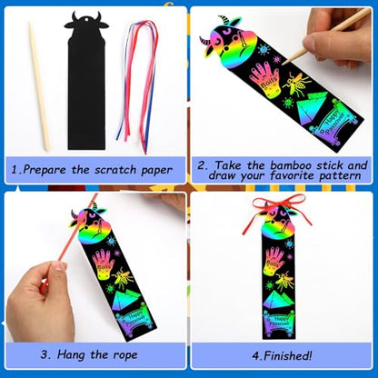 JUNEBRUSHS 30Pcs Passover Scratch Bookmarks, Rainbow Magic Scratch Paper Art Passover DIY Craft Kit for Students Classroom Activity Party Favors - style: Passover Style