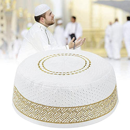 RUIXIA Men Boys Muslim Prayer Kufi Hat Skull Cap Embroidery Islam Kufi Headware takke Praying Beanie Hat Kofia Topi Hat - color: Yellow-adult