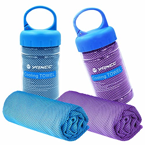 YQXCC 2 Pack Cooling Towels (47"x12"), Ice Cool Towel for Neck & Face | Cooling Neck Wraps, Soft Breathable Microfiber Chilly Towel for Yoga, Golf, Gym, Running, Camping & Hot Weather - color: Light Blue/Purple