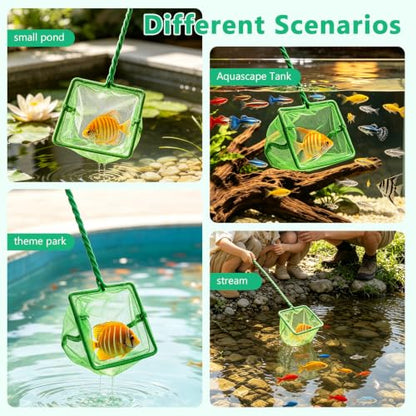 (10.23''L,Net Opening:2.75" x 2.55") Aquarium Fishing Net for Betta Tanks & Small Fish Tanks, Soft Fine Square Mesh, Food Wastes Skimmer for Small Ponds and Pools, Shrimp,Green - color: Green 10.23''