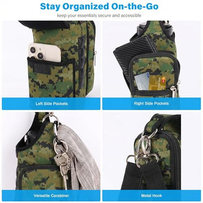 icolor Magnetic Gym Bag Water Bottle Carrier Holder with Phone Pockets & Shoulder Strap,Gym Magnetic Bag 5 Built-in Magnets Gym Accessories Organizer Sling Bottle Bag Pouch Sleeve - color: Camo