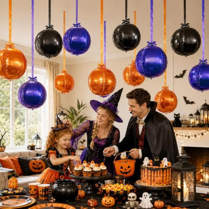 Togvu Halloween Round Foil Balloons, 9PCS 22Inch Orange Black Purple 4D - color: Black Orange Purple