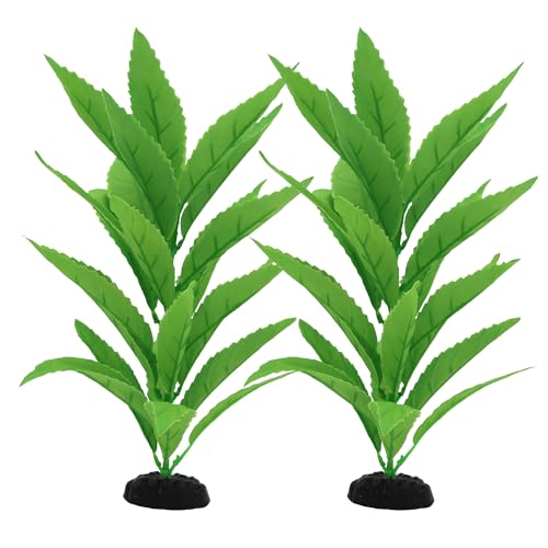 2-Pack 12 Inch Aquarium Silk Aquarium Plants, Artificial Plastic Plant | For Small Tank, Goldfish, Fish Hides - color: Green a
