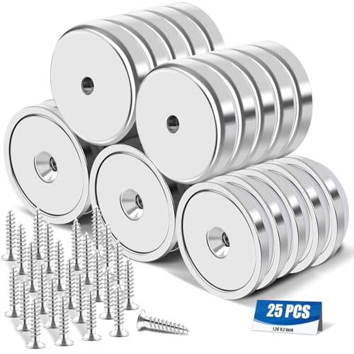 E BAVITE Strong Neodymium Magnets with Screws Silver, 25 Pack | 110 Lbs Rare Earth Magnets with Heavy Duty, Cup Magnet with Countersunk Hole and Stainless Screws for Kitchen, Craft, Office - color: Silver, size: 32mm-25P