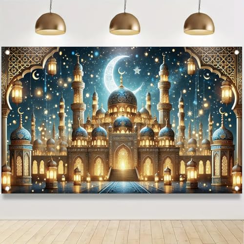 omhong Ramadan Mubarak Banner 71x43 inch Crescent Moon Mosaue Lantern Desian lslamic EidDecoration for Home Party Indoor Qutdoor - color: Style 5