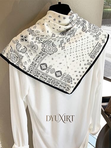 Triangle Shawls Scarf Head Hair Neck For Women Scarves Fashion Silk Feeling Lady Lightweight 51 * 23.6inch - color: K15-white Background With Black Pattern（51*23.6inch）