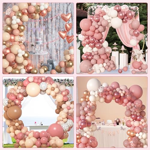 Amandir 153피스 더스티 핑크 풍선 가랜드 아치 키트, 다양한 사이즈 45.7cm(18인치), 30.5cm(12인치), 25.4cm(10인치), 12.7cm(5인치), 핑크 화이트 샌드 메탈릭 컨페티 핑크 풍선, 어머니의 날, 브라이덜 샤워, 생일, 보헤미안 파티 장식용 - color: 더스티 핑크.