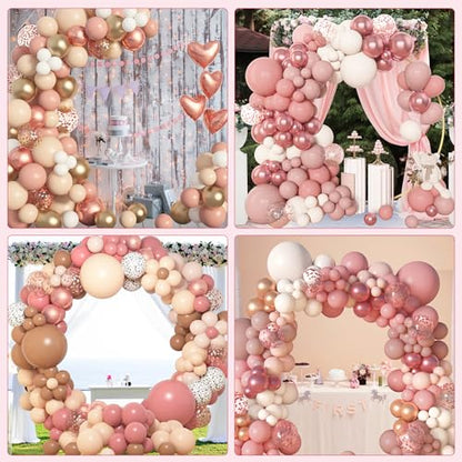 Amandir 153피스 더스티 핑크 풍선 가랜드 아치 키트, 다양한 사이즈 45.7cm(18인치), 30.5cm(12인치), 25.4cm(10인치), 12.7cm(5인치), 핑크 화이트 샌드 메탈릭 컨페티 핑크 풍선, 어머니의 날, 브라이덜 샤워, 생일, 보헤미안 파티 장식용 - color: 더스티 핑크.