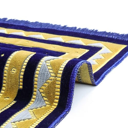 Muslim Prayer Rug, Soft Plush Thin Islamic Prayer Mat, Janamaz, Sajada, Praying Carpet, Islamic Gift, Foldable Portable Turkish Prayer Mat for Men&Women, Lightweight Travel Prayer Rug, 26"x43" - color: Taif / Navy