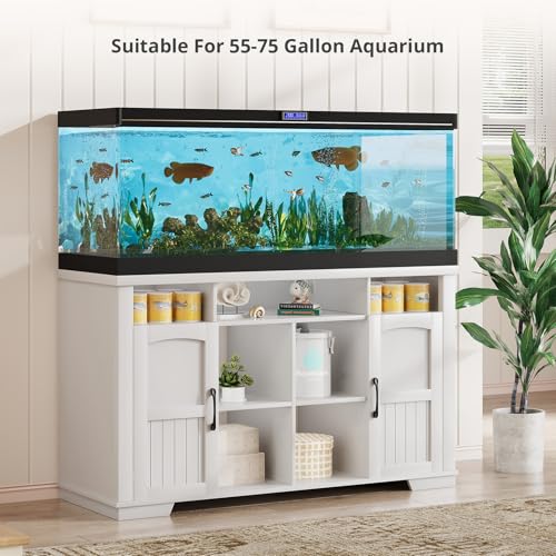 55-75 Gallon Fish Tank Stand, Heavy Duty Aquarium Stand with Power Outlet, 1000LBS Wood Fish Tank Cabinet with Storage Suitable for Turtle Tank, Reptile Terrarium, for Home Office - color: White