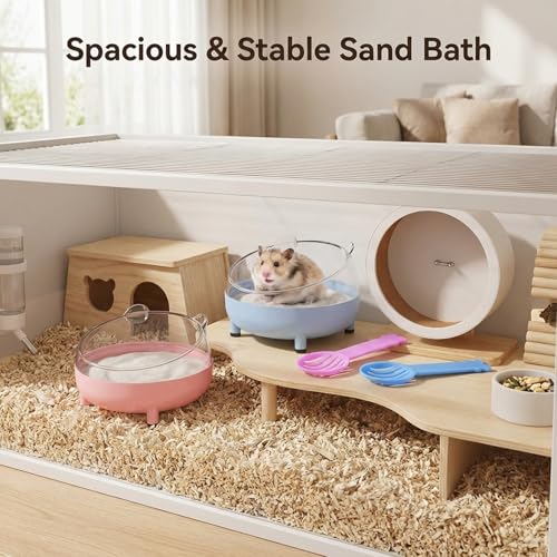 2PCS 6.5 Inch Hamster Sand Bath Container,Sand Bath for Hamsters,Large Sandbox Toilet Gerbil Batheoom,2 Plastic Sand Shovels for Small Pet Cleaning and Grooming
