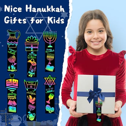 JUNEBRUSHS Scratch Bookmarks, Rainbow Magic Scratch Paper Art DIY Crafts Kit for Classroom Activity Gifts (Hanukkah Style) - style: Hanukkah Style