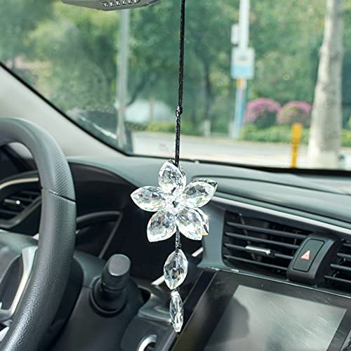 Crystal Flower Rear View Mirror Pendant Car Hanging Ornament Lucky Accessory, Transparent - color: Transparent