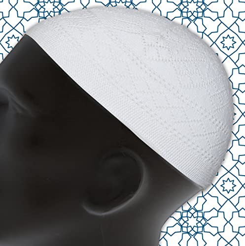 Kufi 남성용 모자, 남성용 이슬람 의류, %100 통기성 해골 비니, 크로셰 캡, 수공예 타키야, 쿠피, 쿠페 - color: 화이트 색상, style: 1개