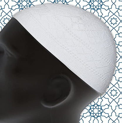 Kufi 남성용 모자, 남성용 이슬람 의류, %100 통기성 해골 비니, 크로셰 캡, 수공예 타키야, 쿠피, 쿠페 - color: 화이트 색상, style: 1개