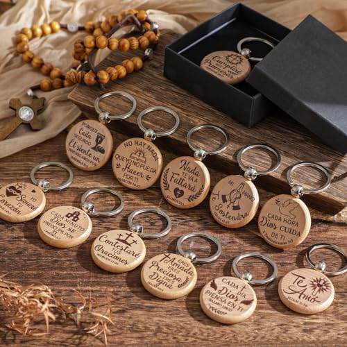 Realspring Spanish Christian Wooden Keychain Bulk - style: Round