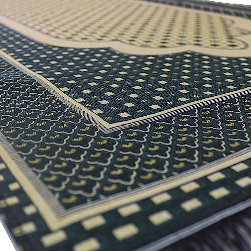 Modefa Turkish Islamic Prayer Mat Janamaz Sajjadah | Thin Woven Cotton Praying Rug Ramadan Eid Gift | Traditional Muslim Sejada for Men Women - Hira Diamond (Dark Green) - color: Dark Green